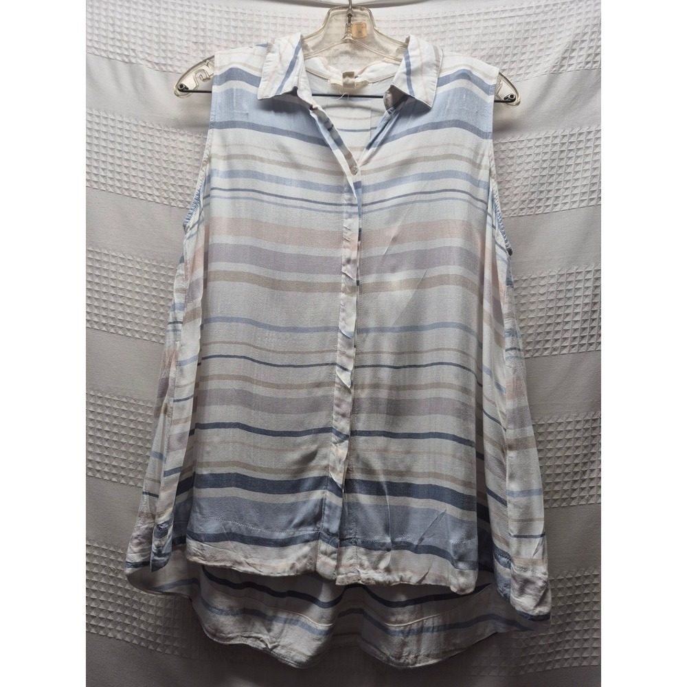 Cupio Sleeveless Button Down Shirt Womens Size L Blue White Striped Tunic 8315